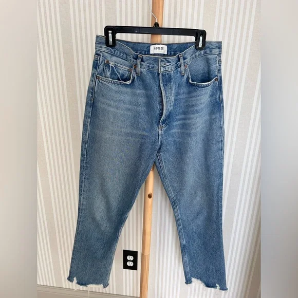 Agolde Riley High Rise Crop Denim Women’s Size 29 Frayed Hem NWOT - Picture 4 of 11
